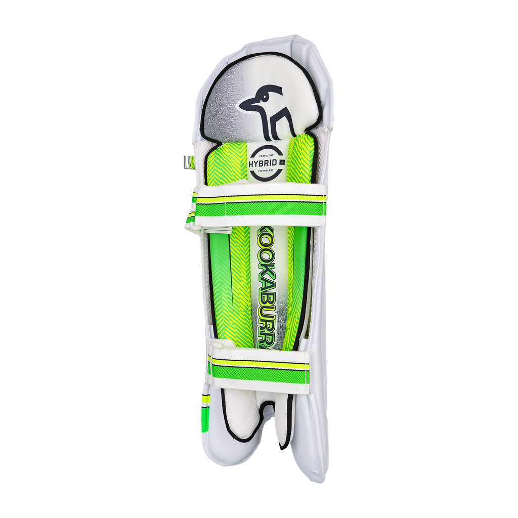 Rear view of a Kookaburra 1.0 wicket keeping pad showing straps, instep and comfort backing.