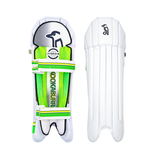 Front view of Kookaburra 1.0 wicket keeping pads showing ultra-slim ergonomic profile.