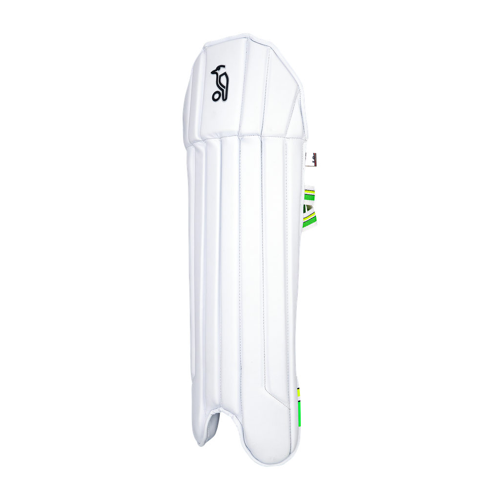 Front view of a single Kookaburra 1.0 wicket keeping pad highlighting vertical padding.