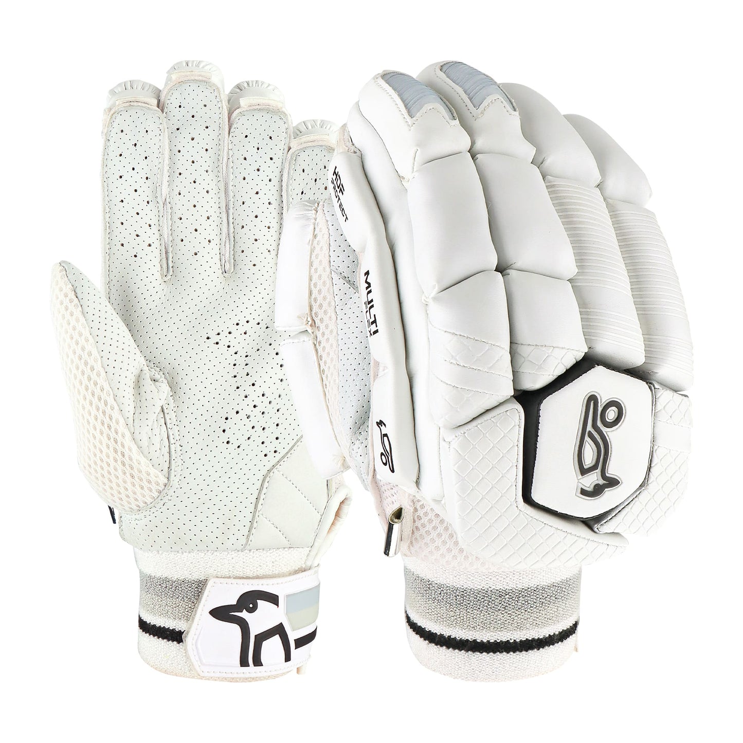 Angled view of Kookaburra 2.1 cricket batting gloves showing overall fit and protection.