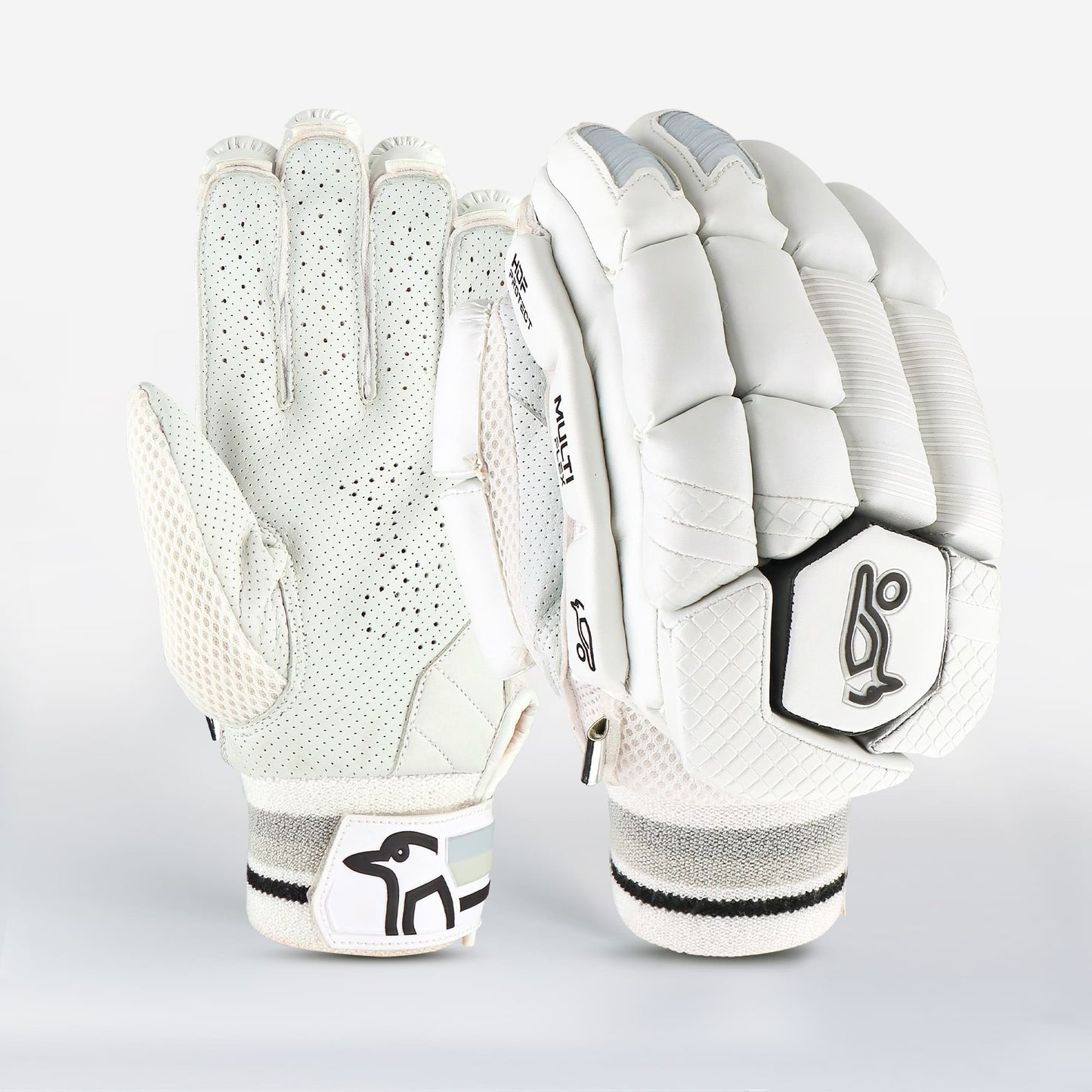 Front view of Kookaburra 2.1 cricket batting gloves showing padded finger protection.