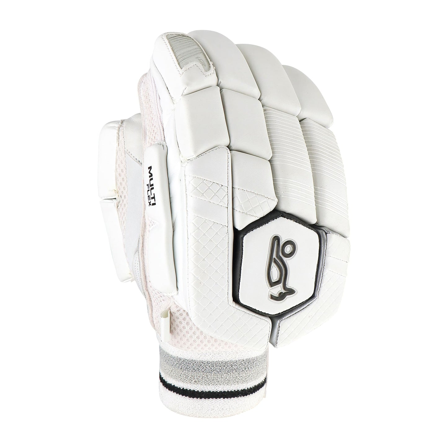 Front view of a single Kookaburra 3.1 cricket batting glove with segmented padding.