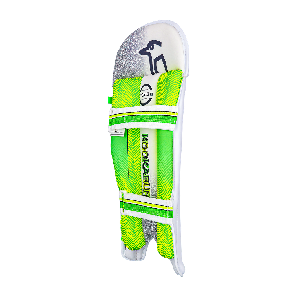 Rear view of a Kookaburra 4.0 wicket keeping pad showing straps, instep and comfort lining.