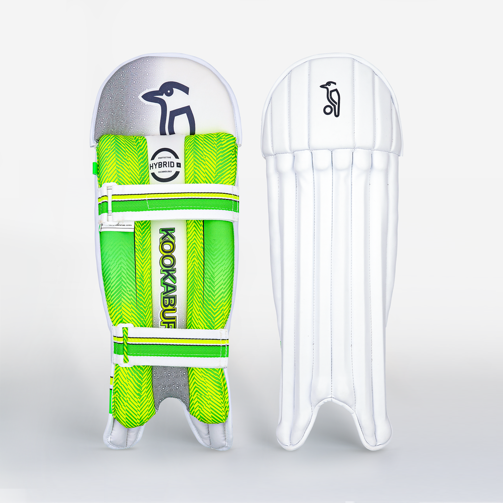 Front view of Kookaburra 4.0 wicket keeping pads showing slim fit and lightweight design.