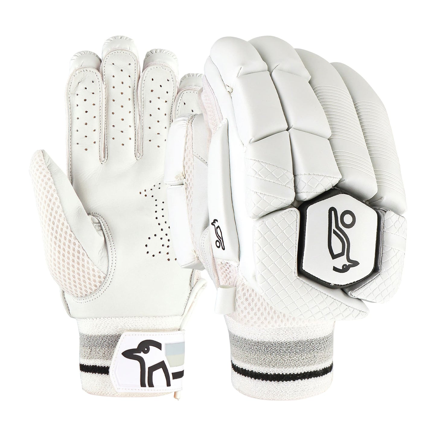 Angled view of Kookaburra 4.1 cricket batting gloves showing overall shape and protection.