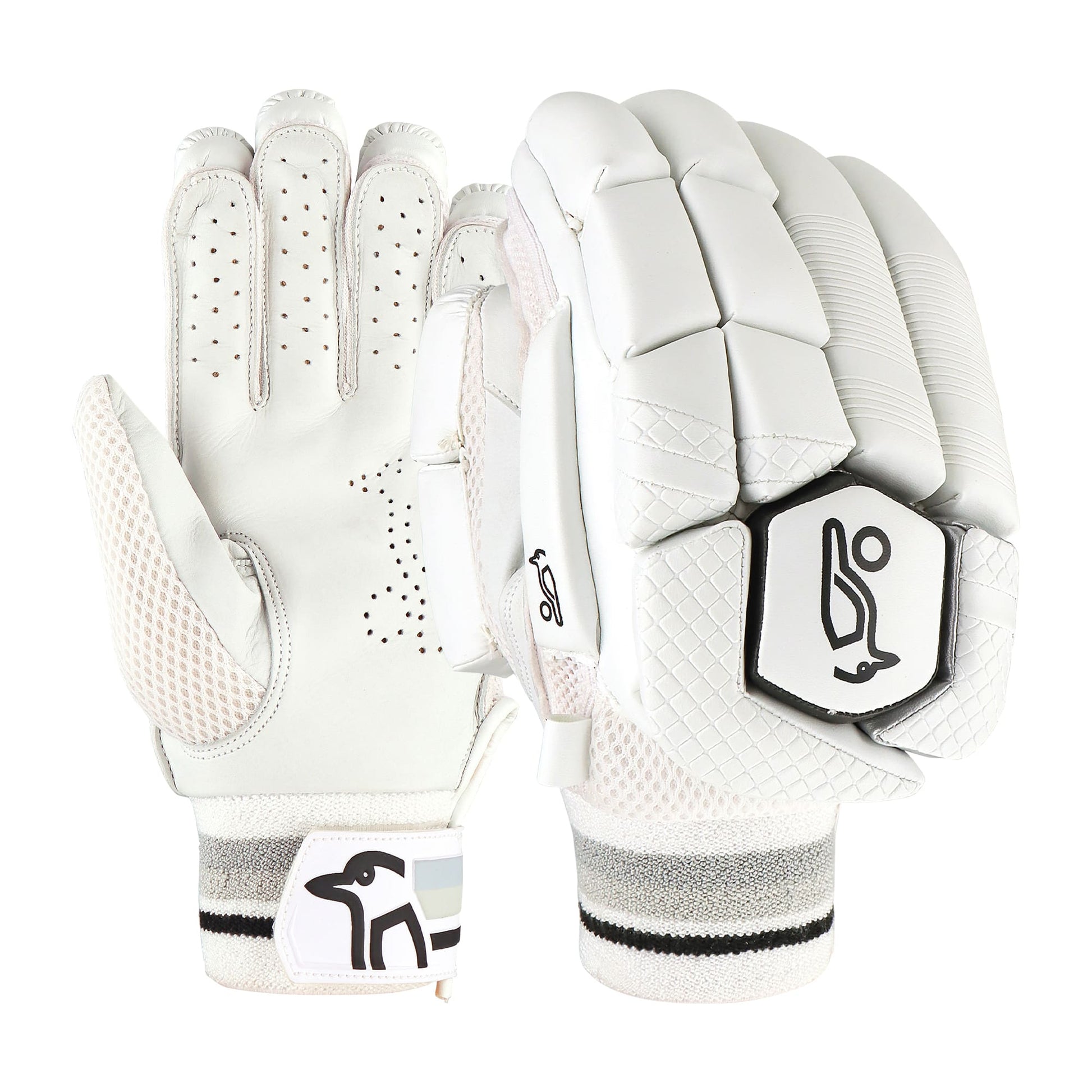 Angled view of Kookaburra 4.1 cricket batting gloves showing overall shape and protection.