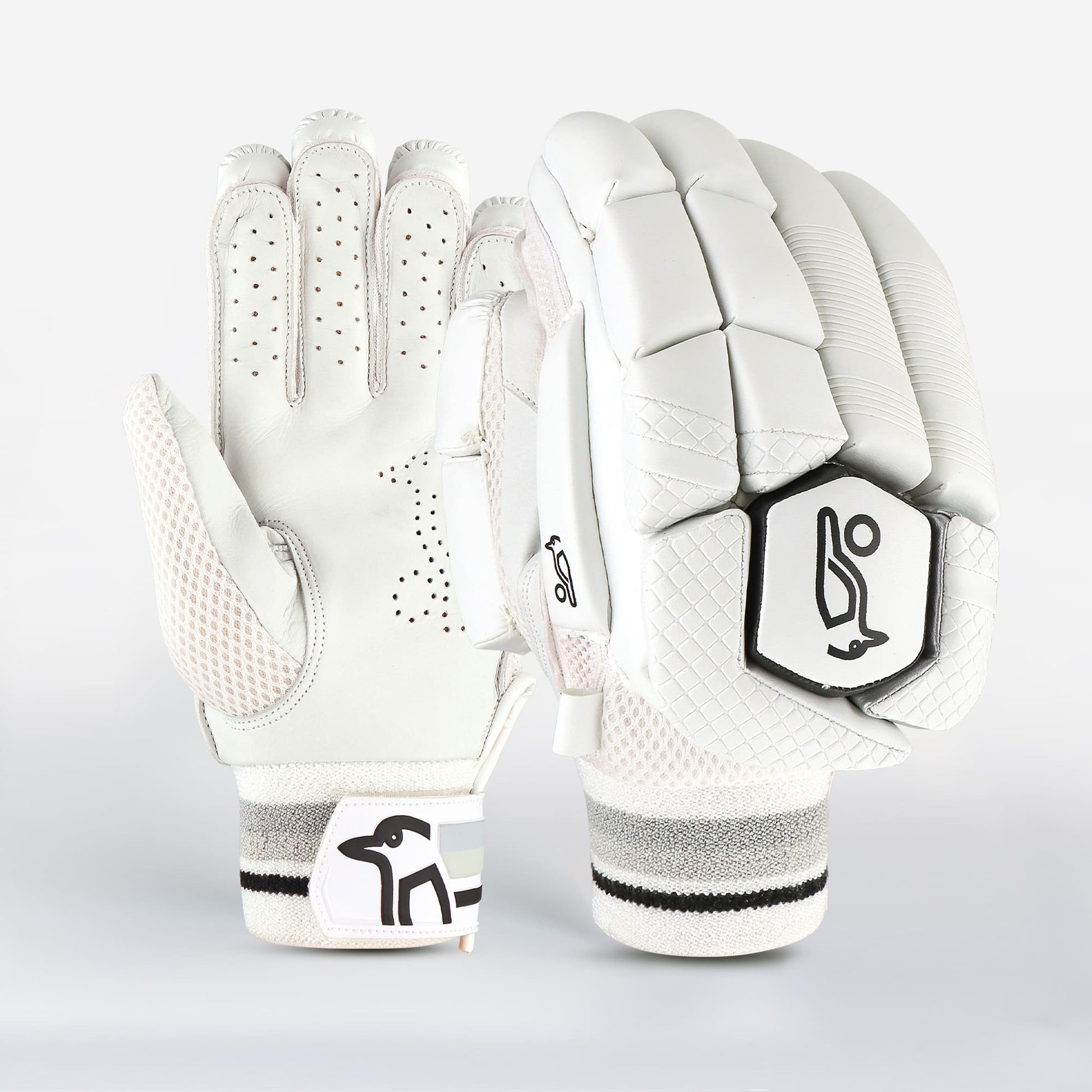 Front view of Kookaburra 4.1 cricket batting gloves showing premium finger padding.
