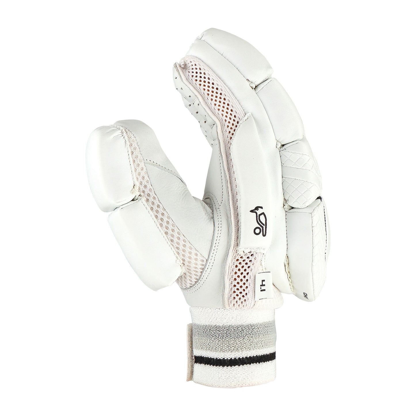 Side profile of a Kookaburra 4.1 cricket batting glove showing finger curve and wrist support.