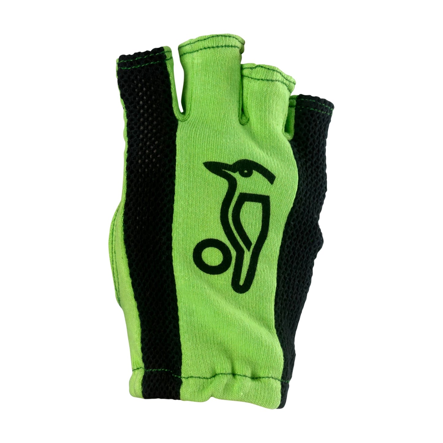 Backhand view of Kookaburra fingerless batting inner glove featuring black mesh panel and logo