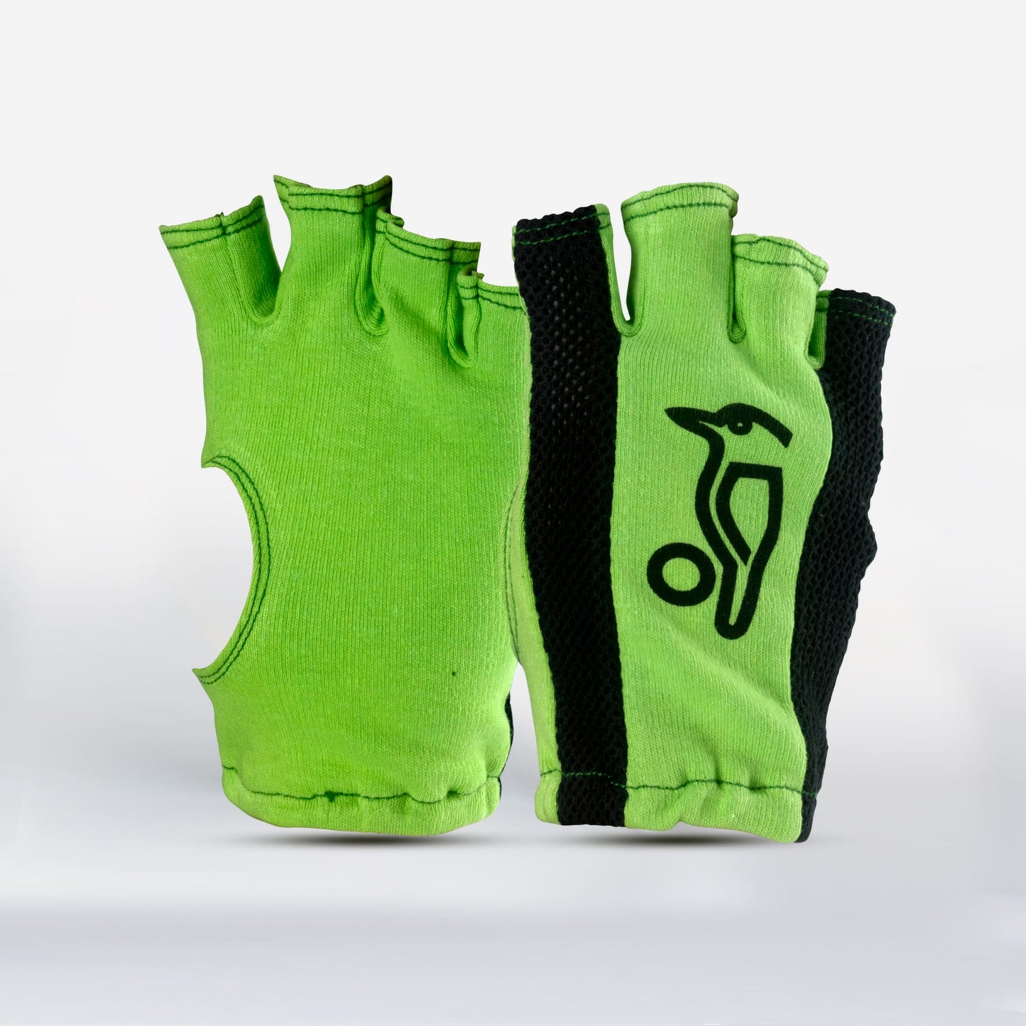 Kookaburra fingerless batting inners in green and black, showing both palm and backhand view