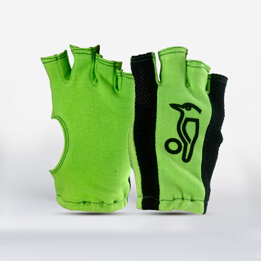 Kookaburra fingerless batting inners in green and black, showing both palm and backhand view