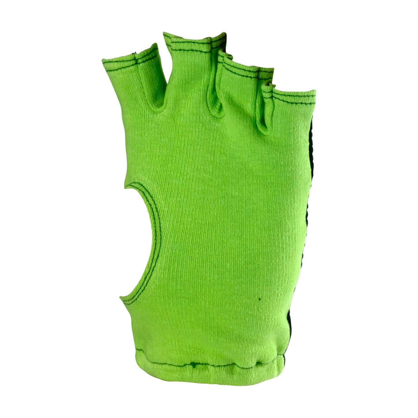 Palm side view of Kookaburra fingerless batting inner showing soft green cotton material for comfort and grip