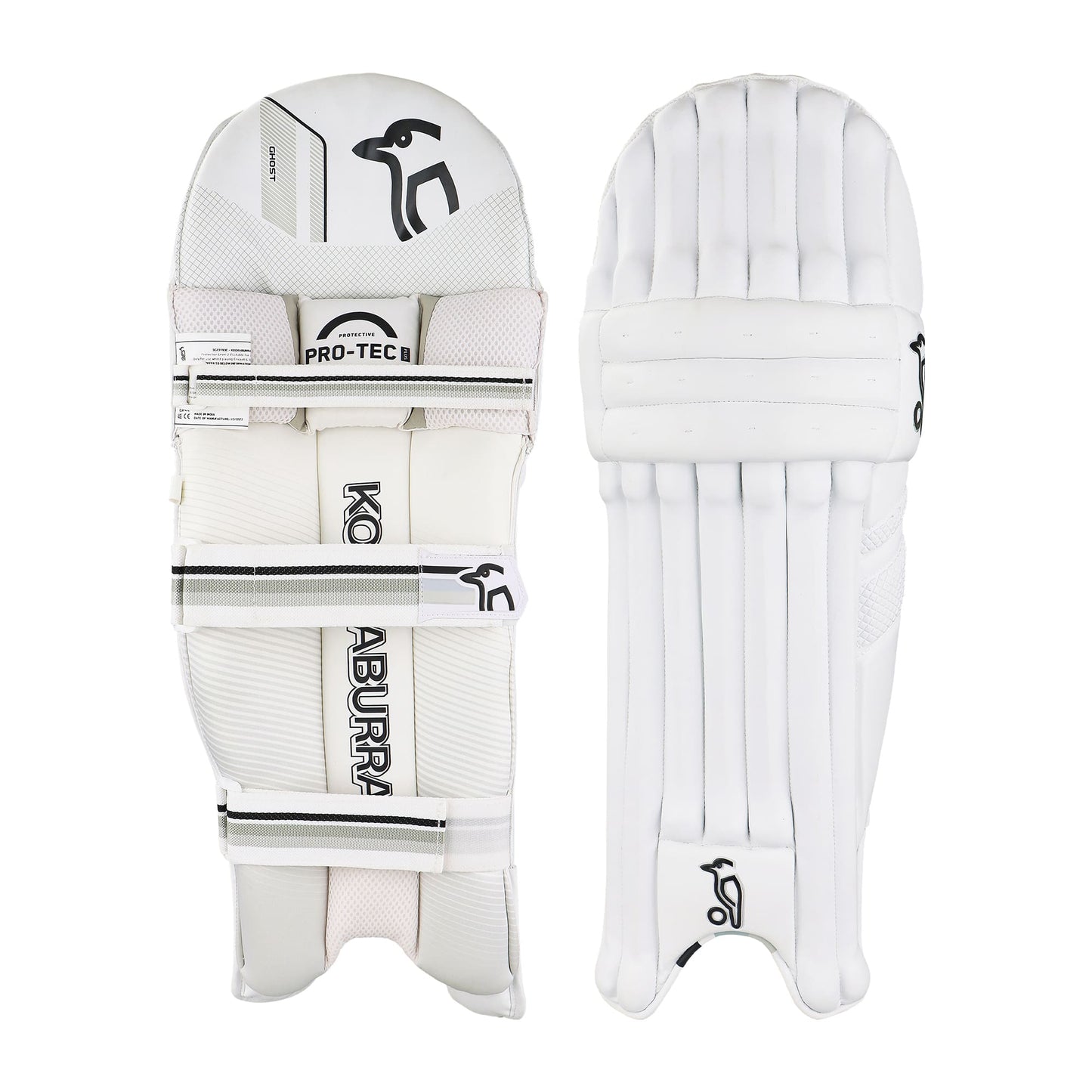 Angled view of Kookaburra Ghost 3.1 batting pads showing overall shape and protection.