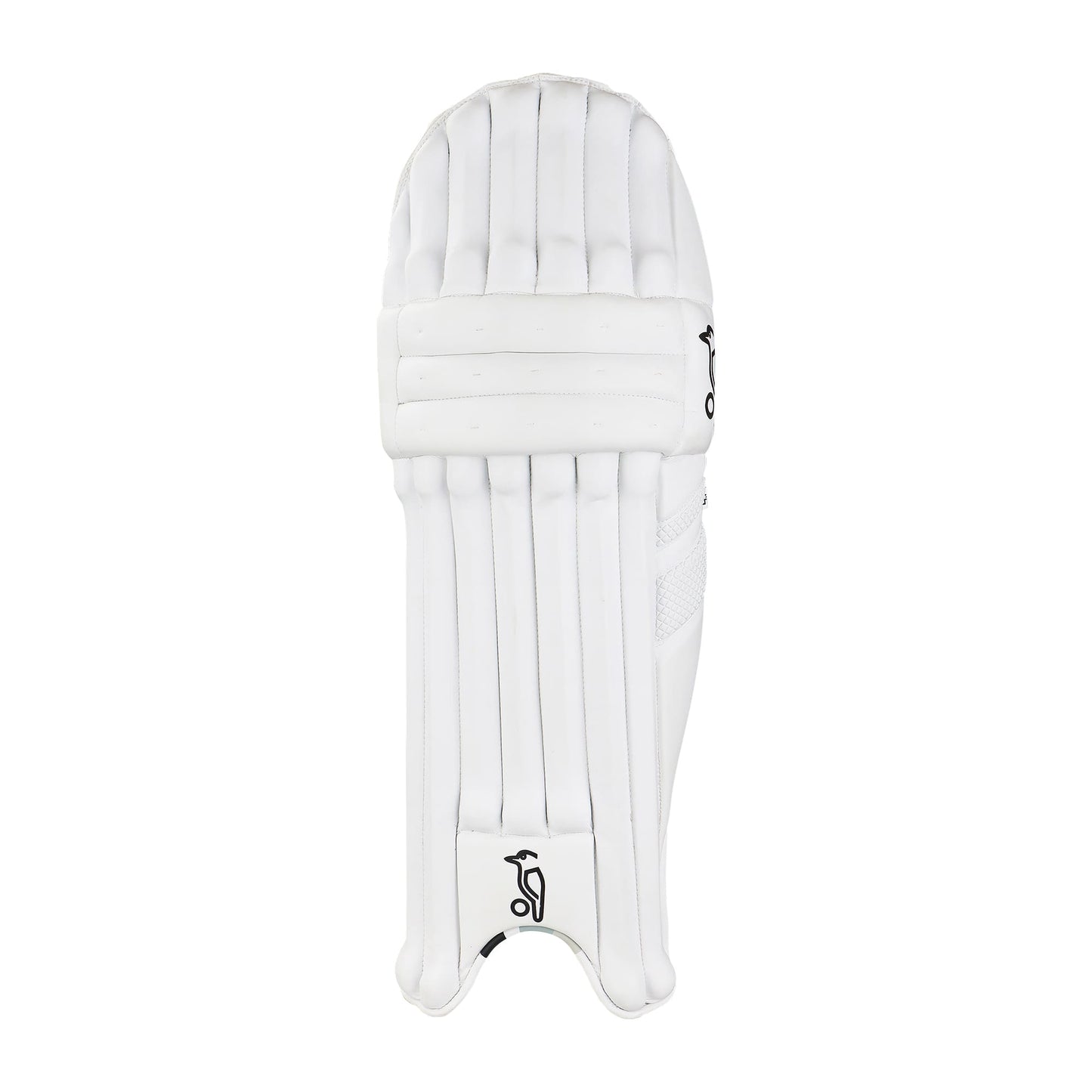 Angled front view of Kookaburra Ghost 4.1 batting pads showing curved shape and side wings