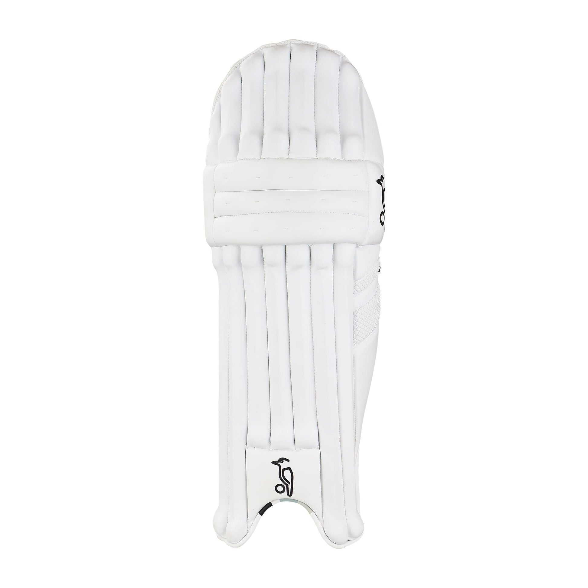Angled front view of Kookaburra Ghost 4.1 batting pads showing curved shape and side wings