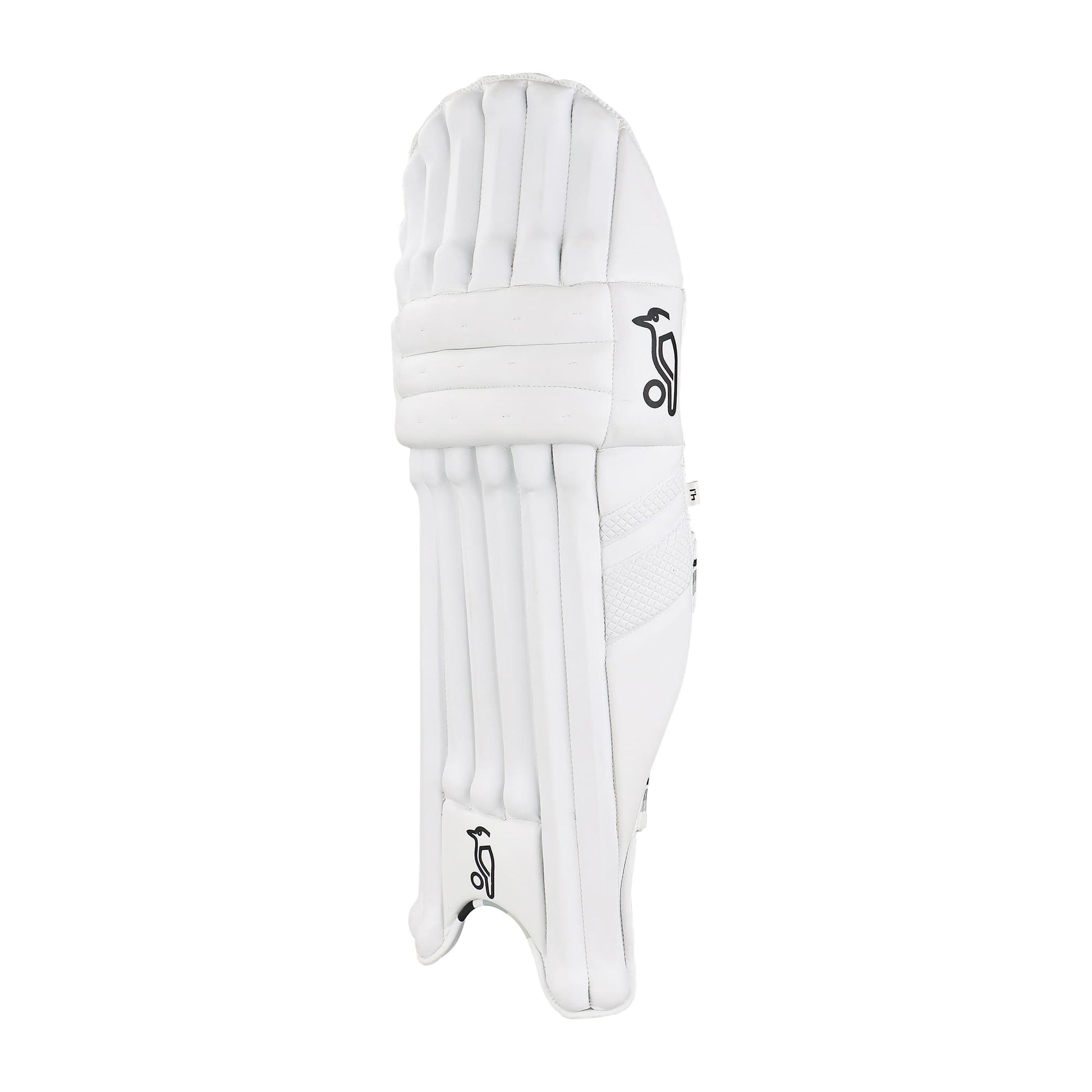 Front angled view of Kookaburra Ghost 4.1 cricket batting pads with vertical cane design and subtle branding