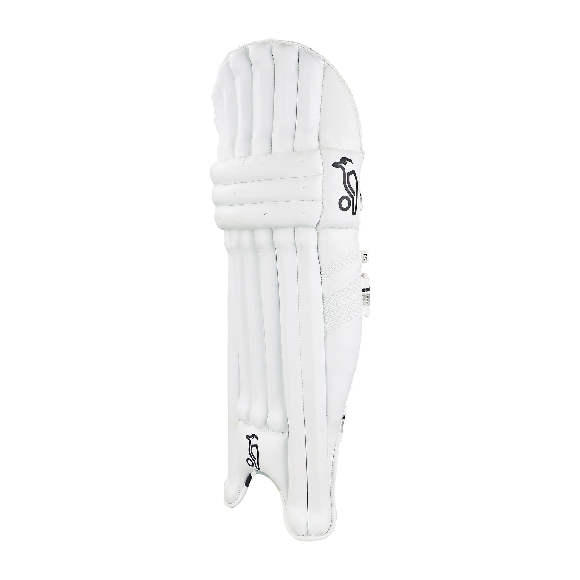 Angled front view of Kookaburra Ghost 5.1 batting pads highlighting side wings and ergonomic shaping