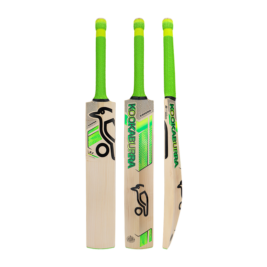 Front, side, and back view of the Kookaburra Kahuna 5.1 Legend 2026 cricket bat