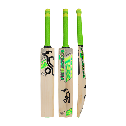Front, side, and back view of the Kookaburra Kahuna Pro 1.1 Players Select 2026 cricket bat