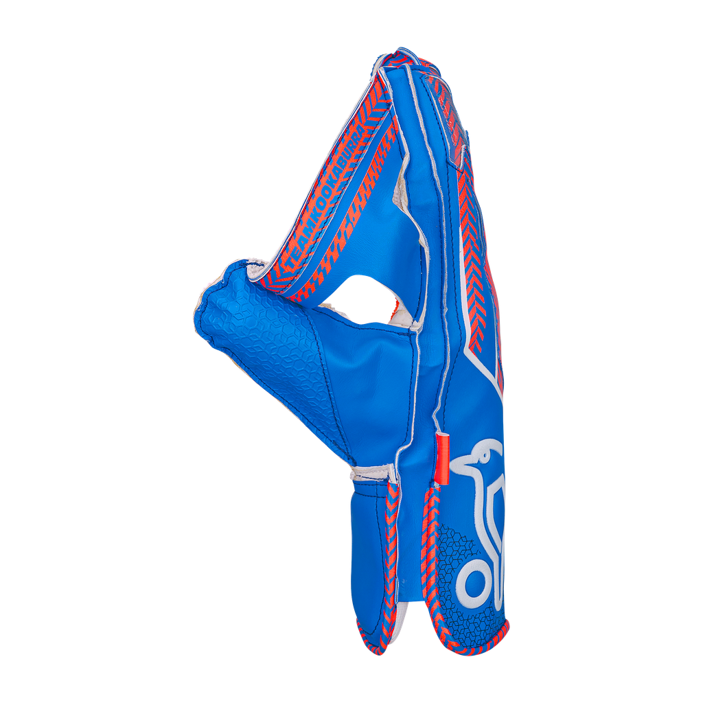 Side profile of Kookaburra LC 3.0 wicket keeping gloves showing long cuff and structure.