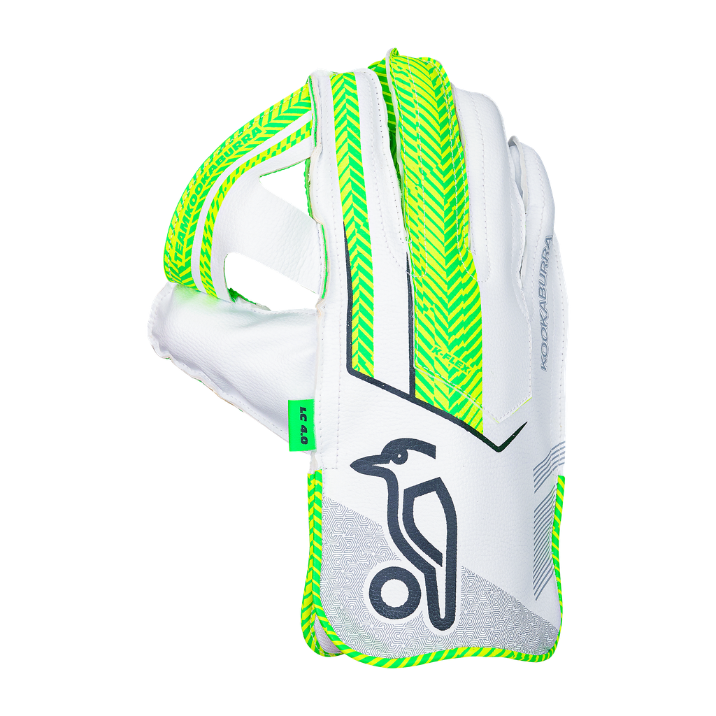 Back view of Kookaburra LC 4.0 wicket keeping gloves showing premium PVC finger backs and ventilation.