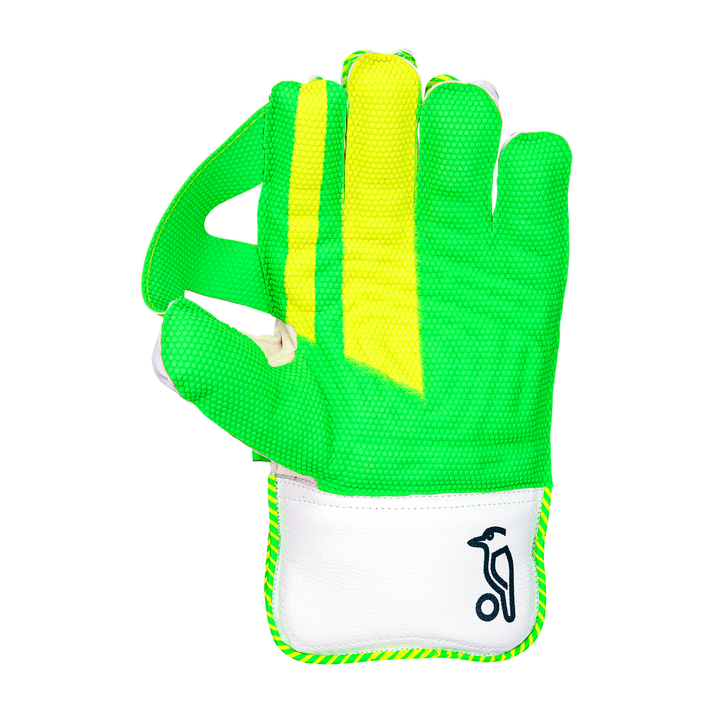 Palm view of Kookaburra LC 4.0 wicket keeping gloves highlighting Octopus grip rubber.
