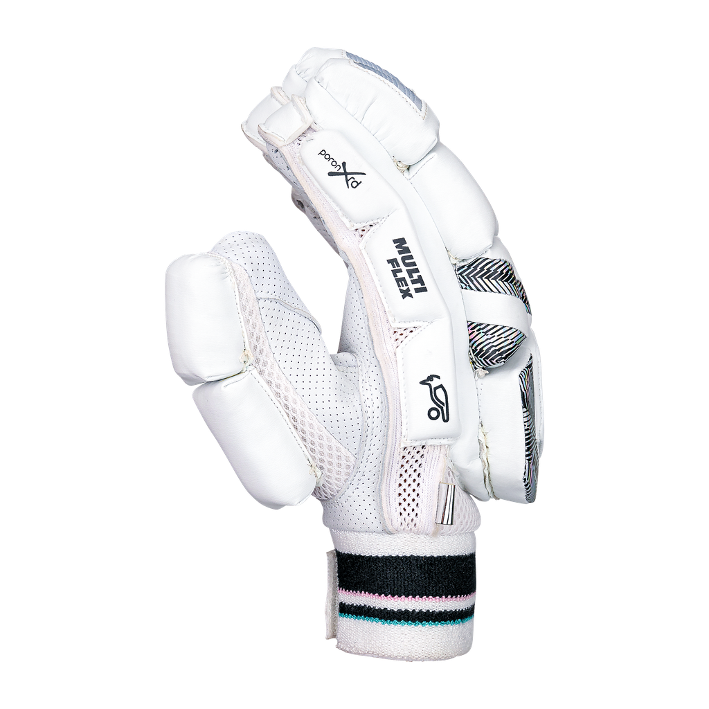Side profile of a Kookaburra Prism 2.1 batting glove showing finger shape and thumb protection.