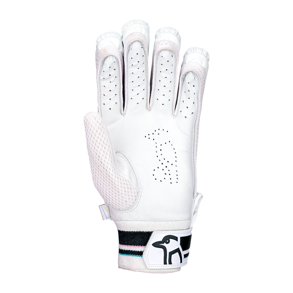 Palm view of a Kookaburra Prism 4.1 batting glove highlighting durable leather palm and grip.