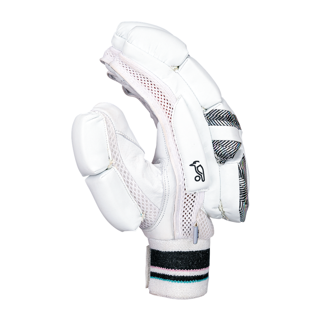 Side profile of a Kookaburra Prism 4.1 batting glove showing finger shape and thumb protection.