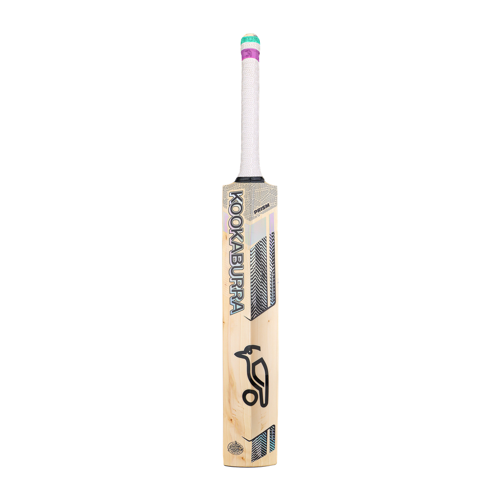 Back view of Prizm Hero cricket bat with spine and logo detailing