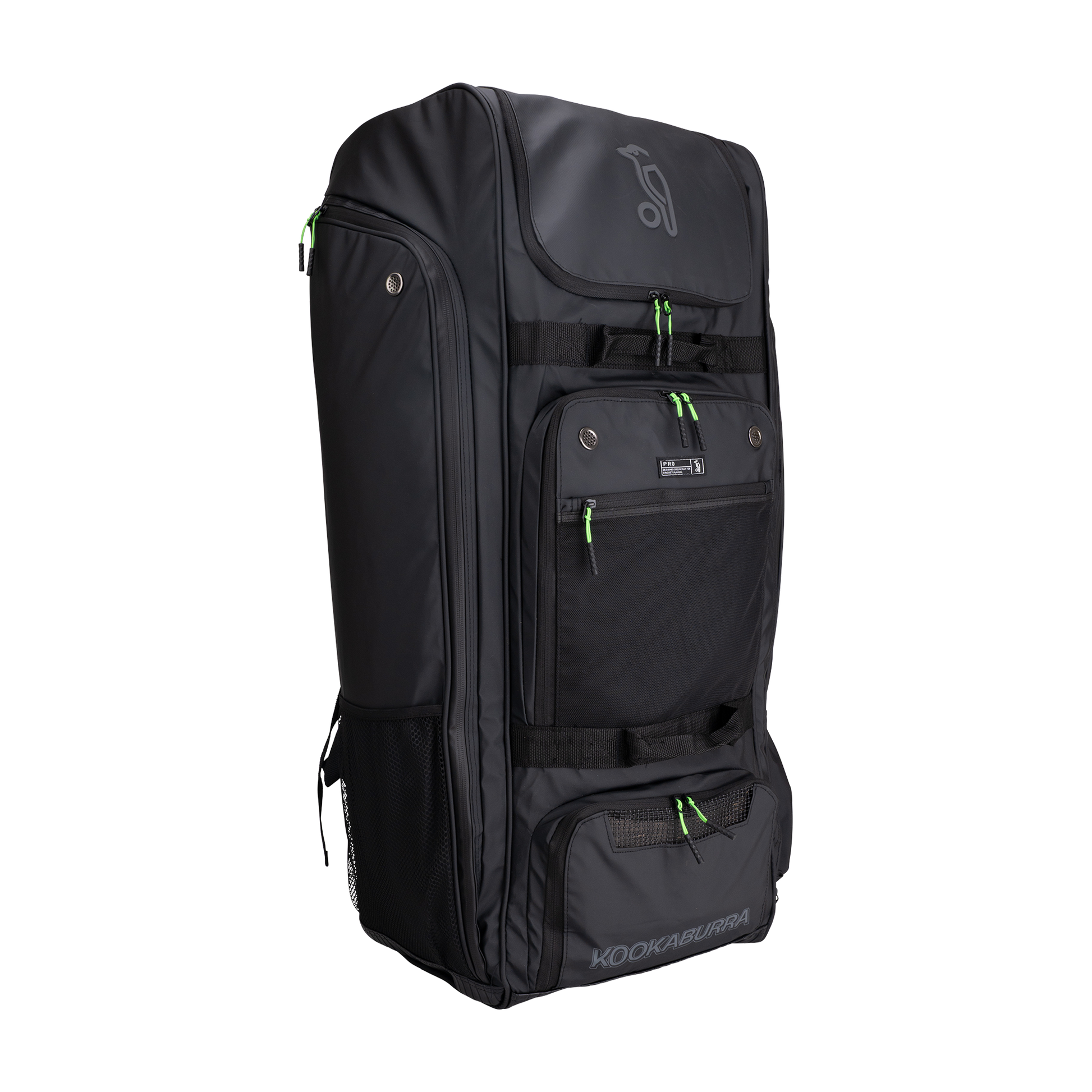 Front view of Kookaburra Pro Players Duffle Bag 2026 in black with storage compartments