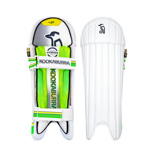 Front view of Kookaburra Pro wicket keeping pads showing ultra-slim profile and premium facing.