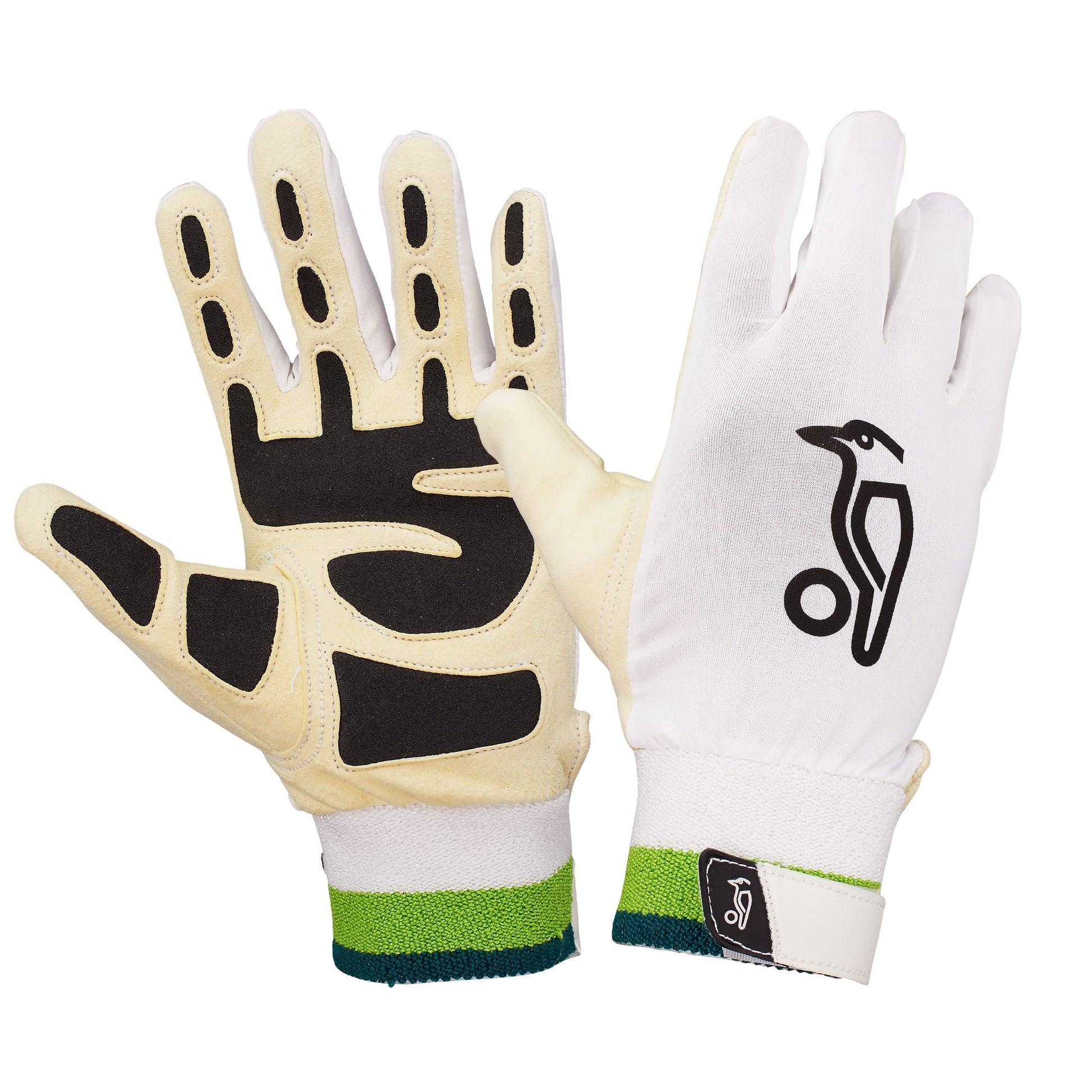 Front view of Kookaburra Ultimate padded wicket keeping inners showing finger padding and grip areas.
