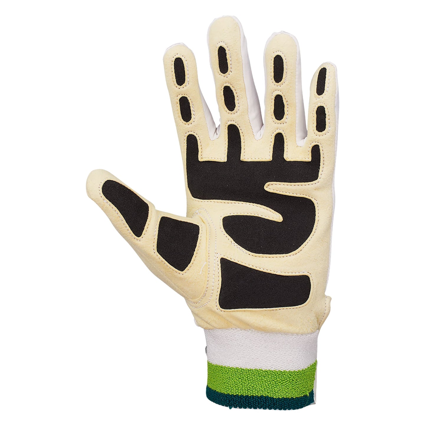 Palm view of Kookaburra Ultimate padded wicket keeping inners highlighting padded contact zone