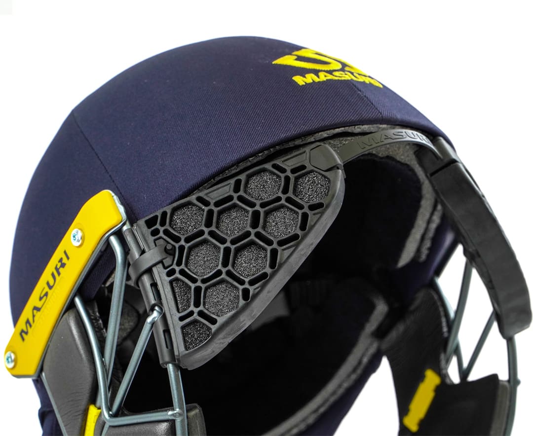 Close-up of Masuri StemGuard Elite Senior fitted inside helmet showing padded protection