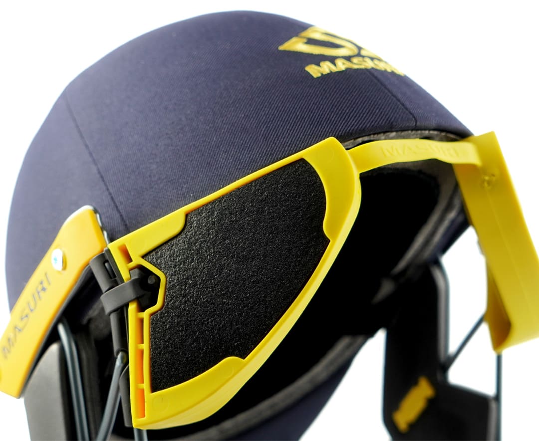 Right side detail shot of Masuri StemGuard Lite Junior on helmet showing protective foam design
