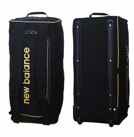 New Balance 500 Combo Cricket Bag front view with PU-coated fabric and external bat pocket