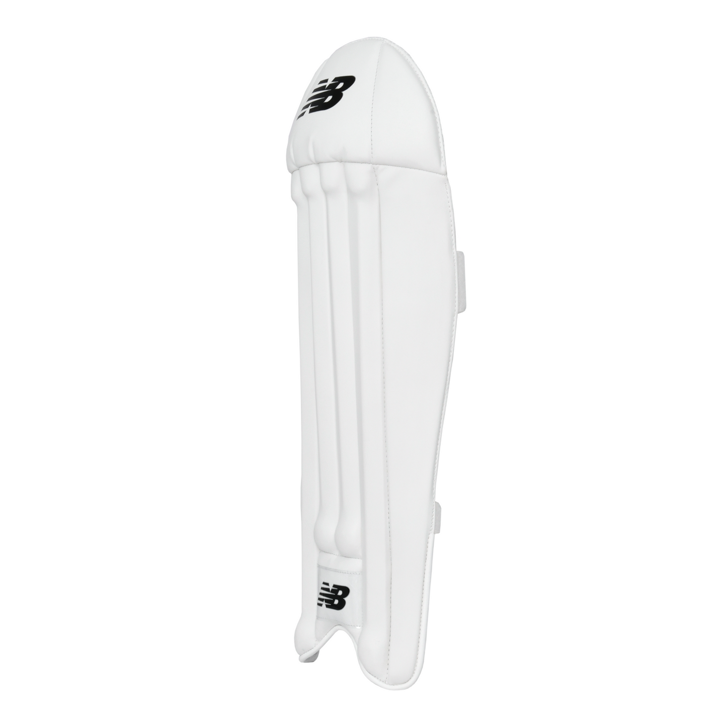 Side profile of New Balance 500 wicket keeping pads highlighting slim shape and instep padding.