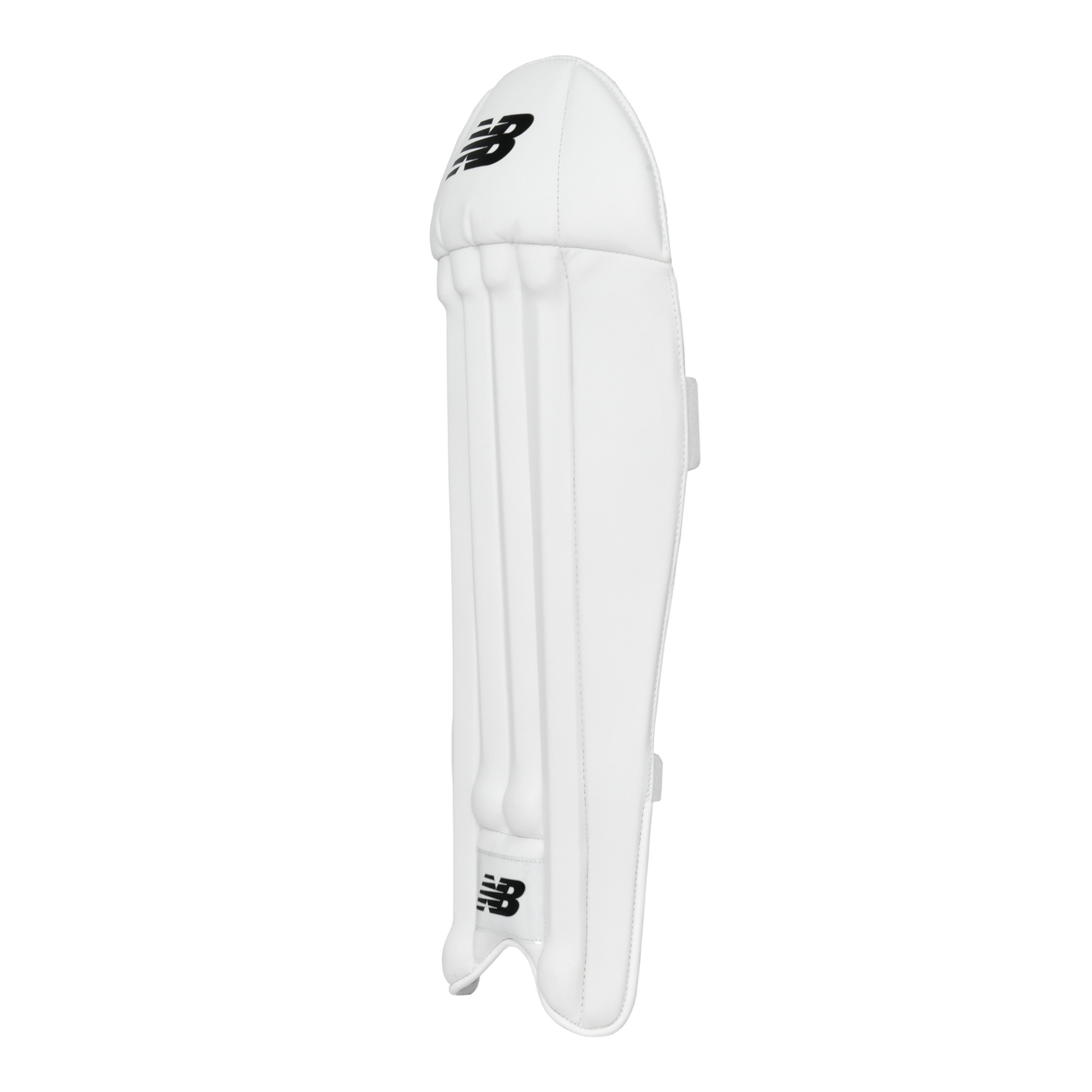 Side profile of New Balance 500 wicket keeping pads highlighting slim shape and instep padding.