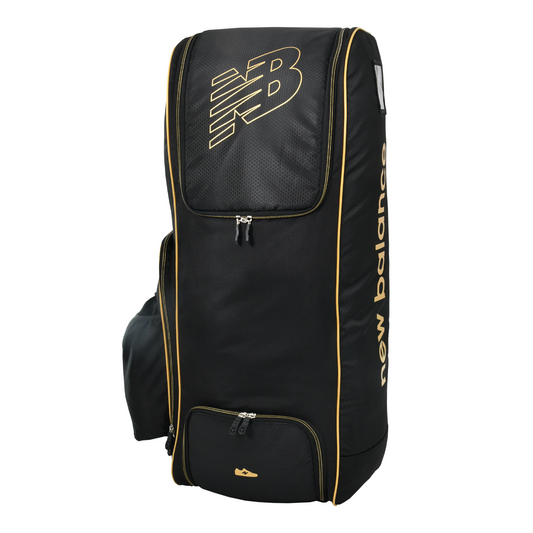 front view of New Balance 800 Combo Cricket Bag in black with gold detailing