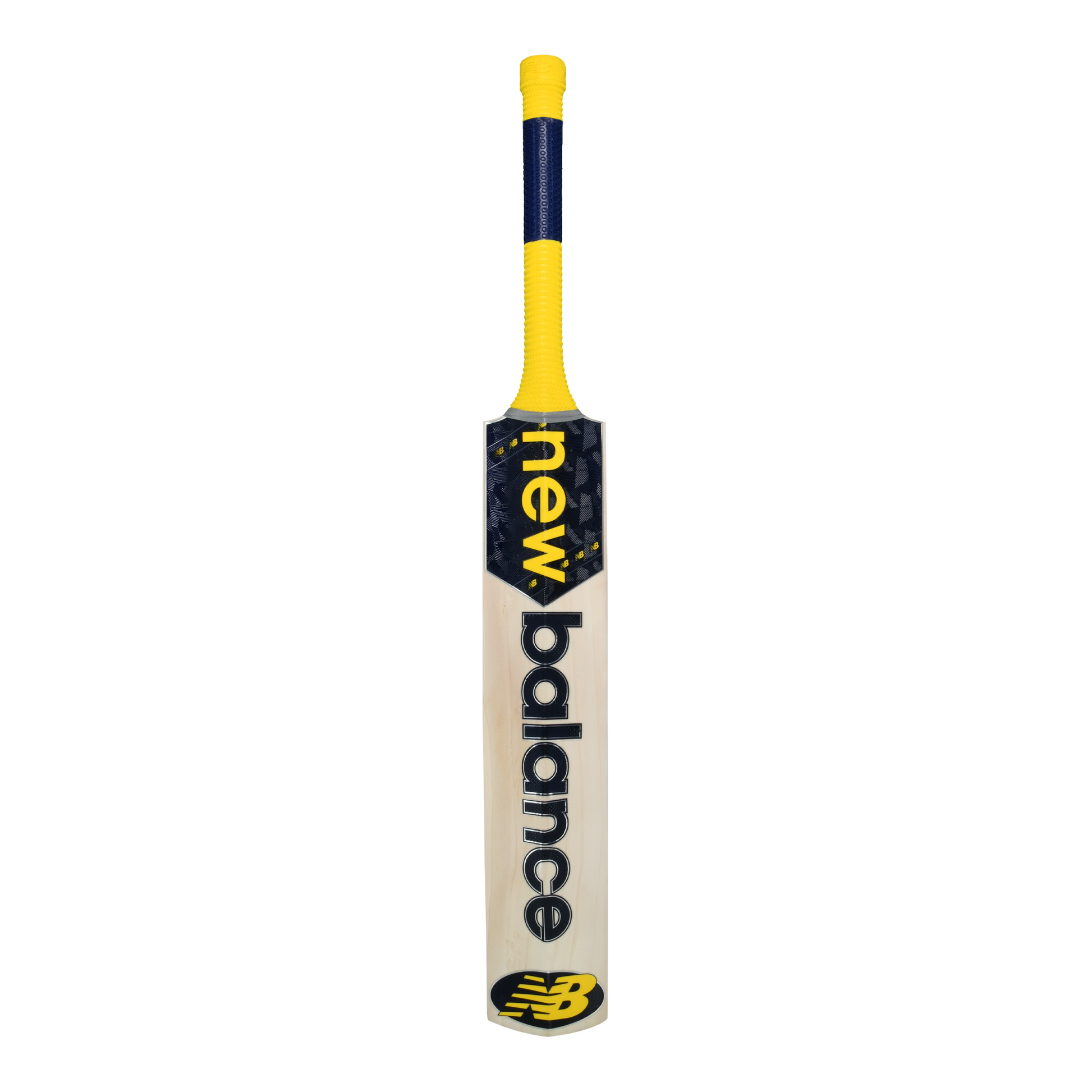 Rear view of the New Balance BURN 500 MAX cricket bat highlighting spine and handle detail.