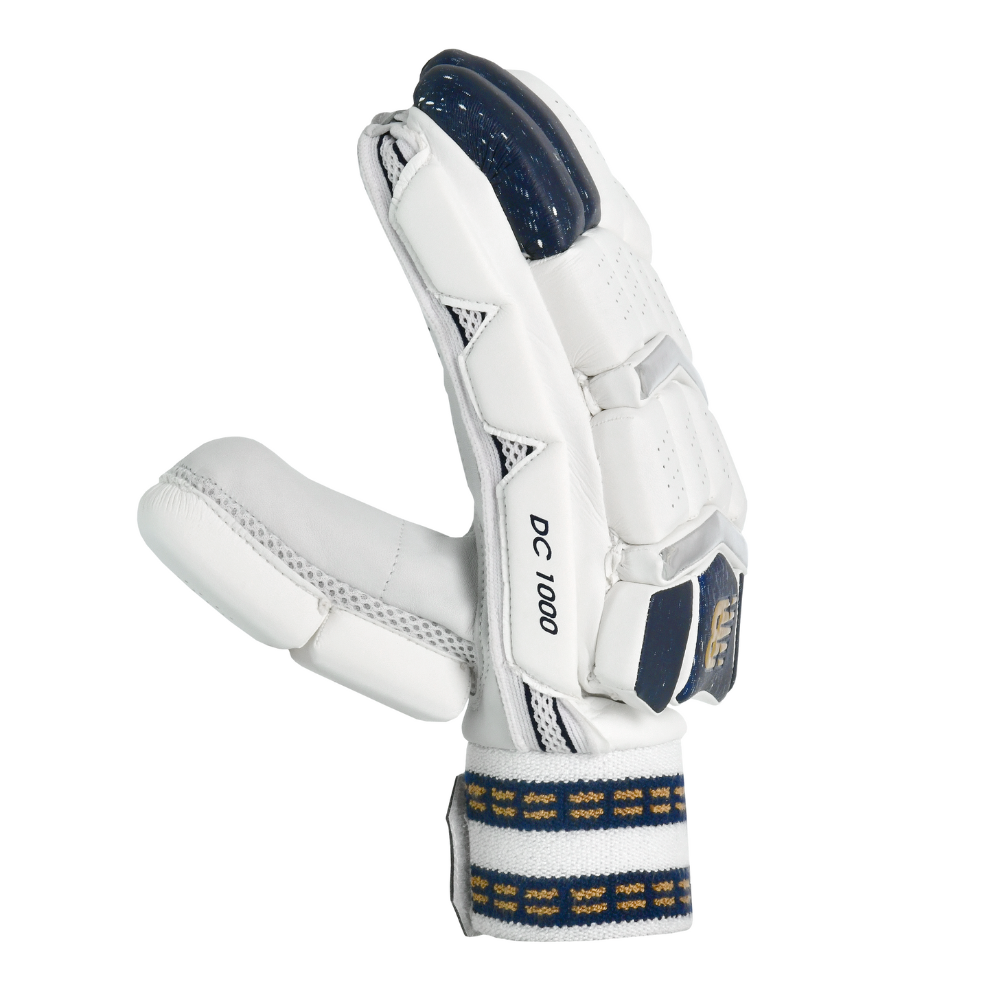 Side profile of New Balance DC 1000 batting gloves highlighting finger protection and side bar padding.