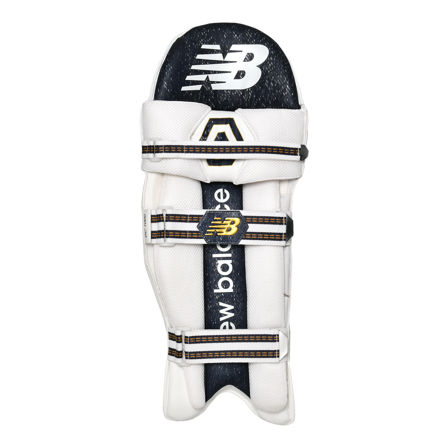 Rear view of New Balance DC 1000 batting pad highlighting cushioned straps and vertical bolster.