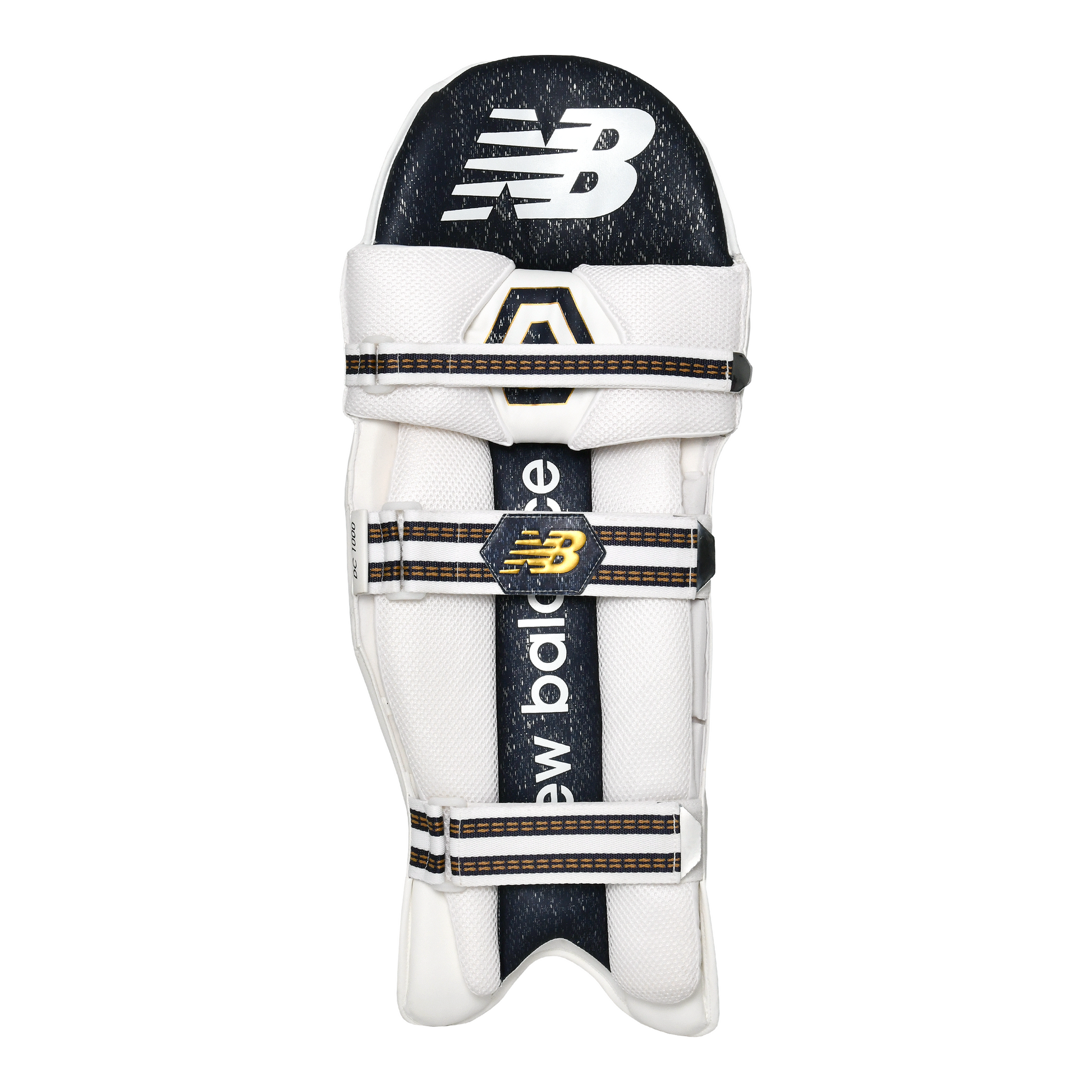 Rear view of New Balance DC 1000 batting pad highlighting cushioned straps and vertical bolster.