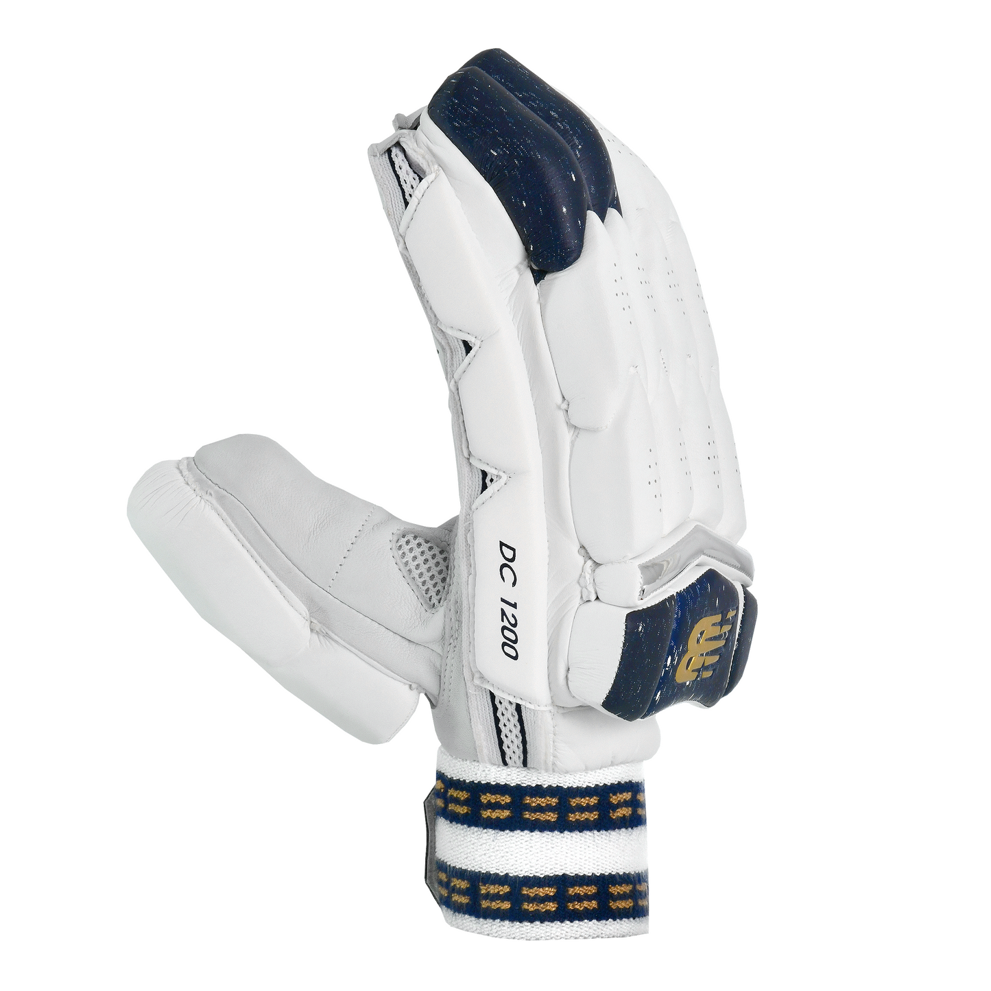 Side profile of New Balance DC 1200 batting gloves highlighting finger protection and side bar padding.
