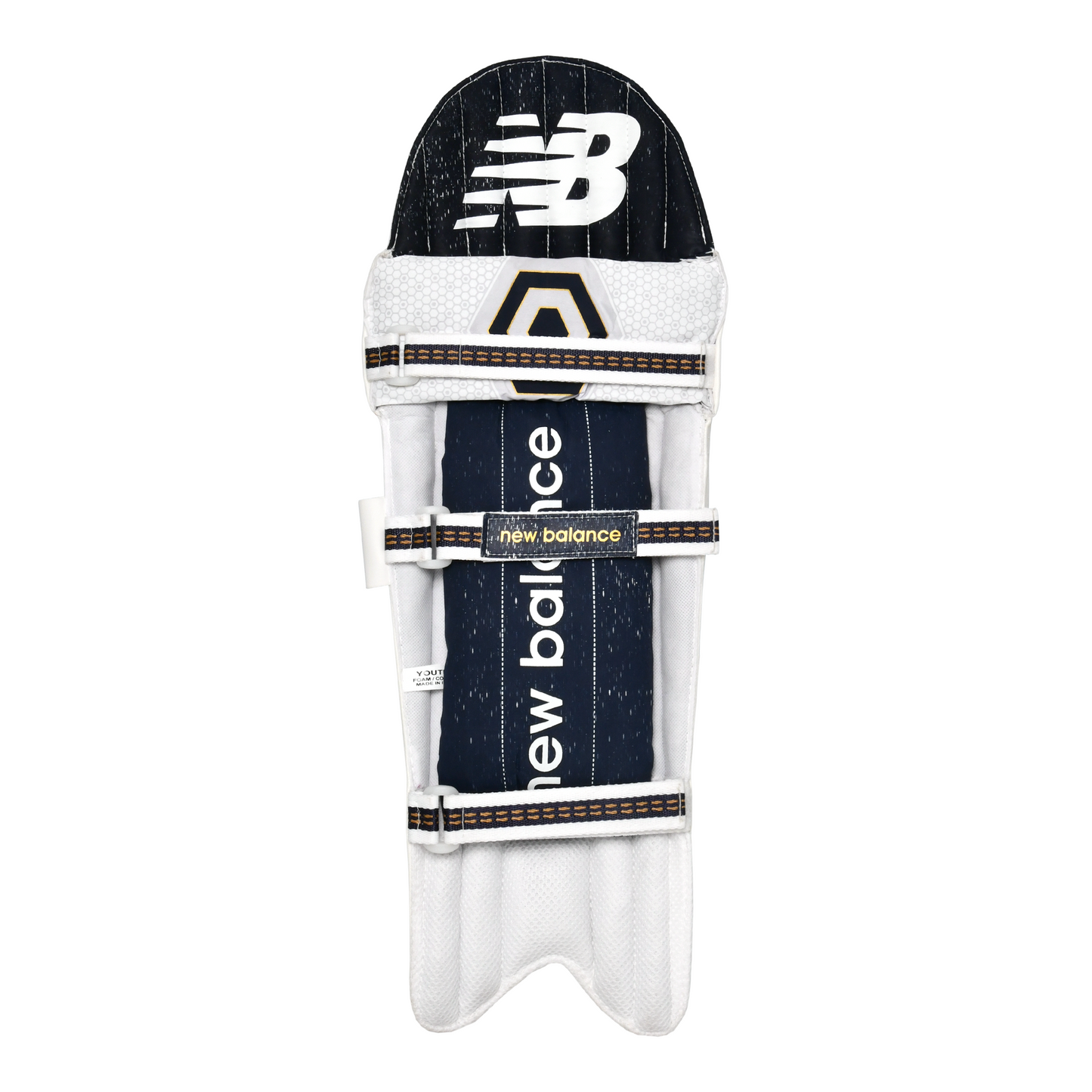 Rear view of New Balance DC 200 batting pad showing nylon straps and Cashmilon bolster.