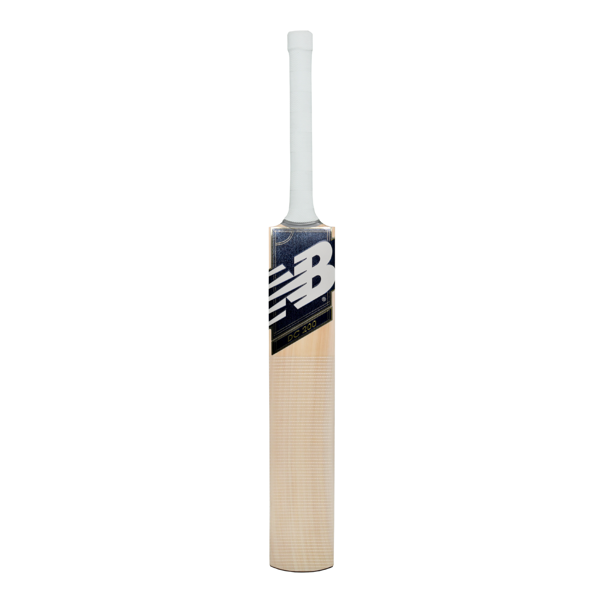 Front view of the New Balance DC 200 junior cricket bat showing DC branding and blade face.