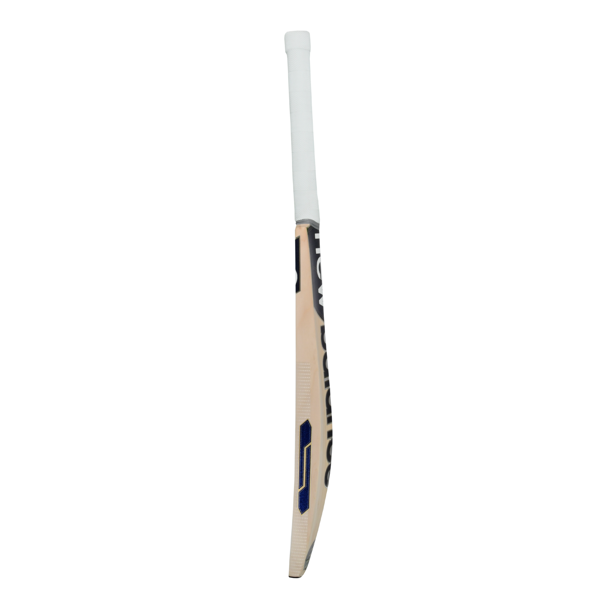 Side profile of the New Balance DC 200 junior cricket bat highlighting blade shape and balance.