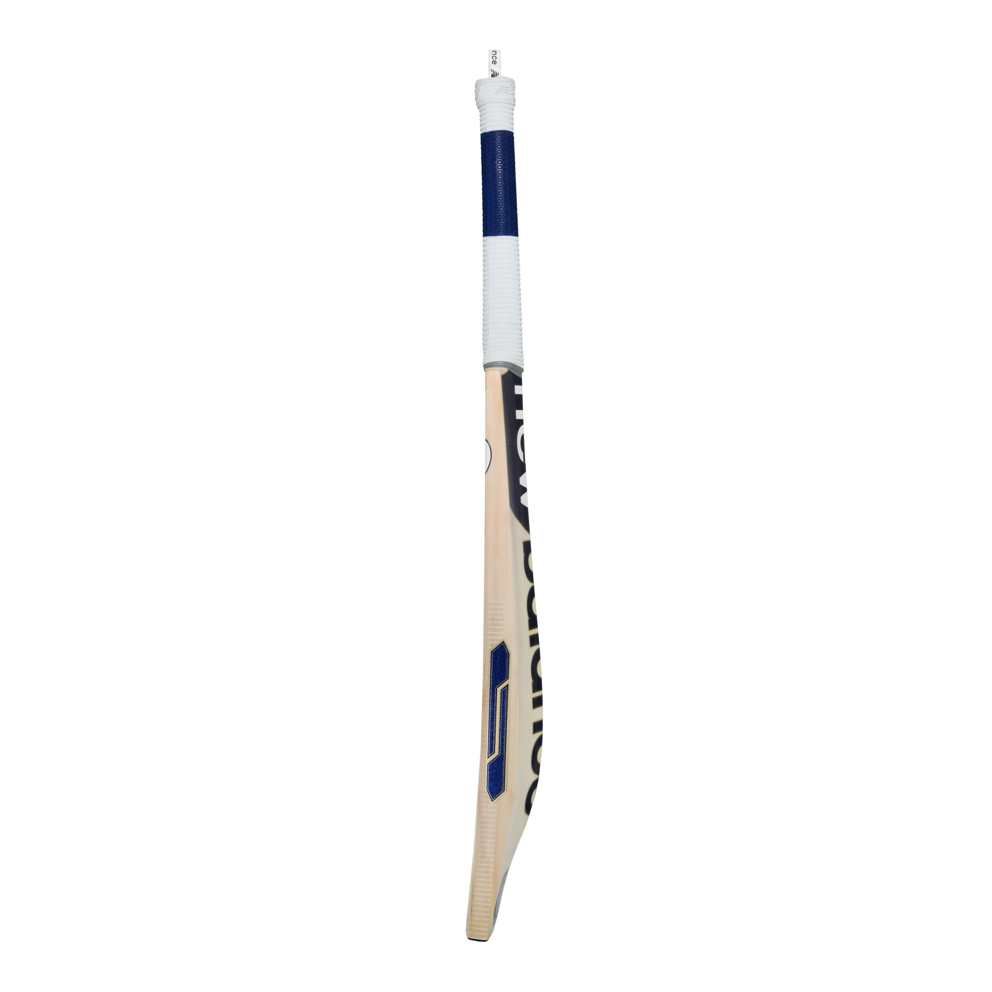 Side profile of the New Balance DC 400 PRO cricket bat showing mid to low swell and large edges.