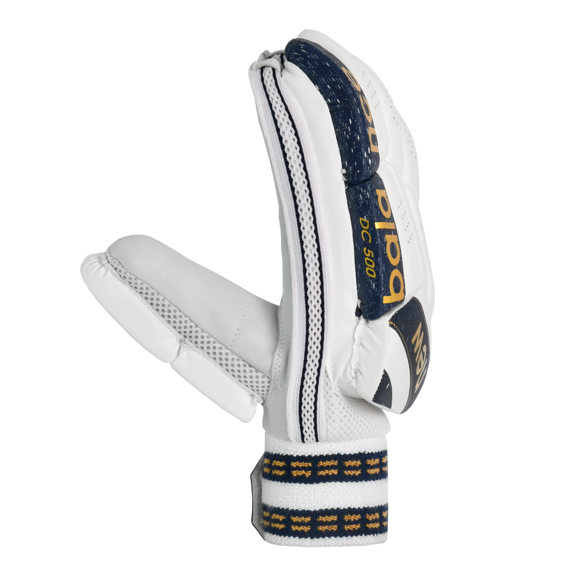 Side profile of New Balance DC 500 batting gloves highlighting finger protection and flexible construction.